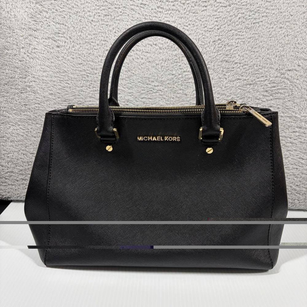 Michael Kors Sutton Saffiano Leather Satchel Bag Medium Black Leather 30S4STV6L